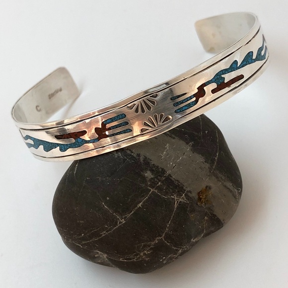 Native American Kokopelli Warrior Sterling Silver Bracelet, Marked "C". - Picture 1 of 9
